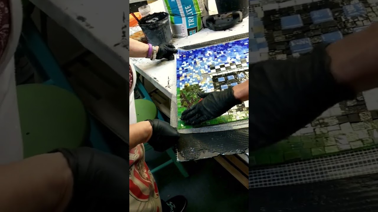 glass mosaic on mesh.
