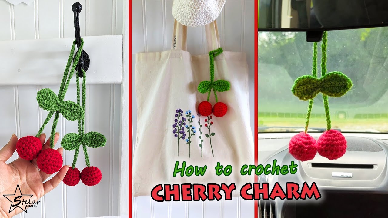 Crochet Cherry Charm | How to Crochet a Car Hanging Accessory