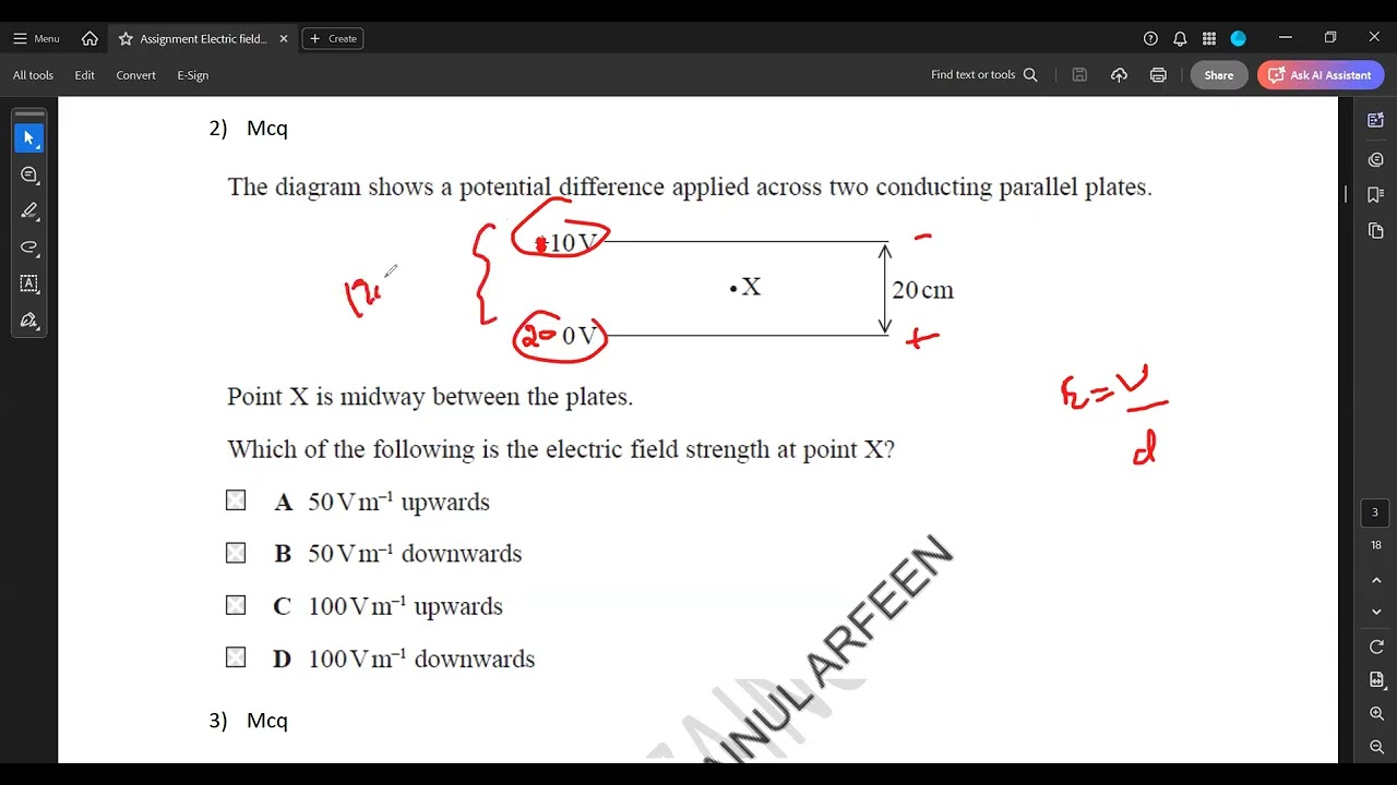 Electric Field A Levels Physics MCQs