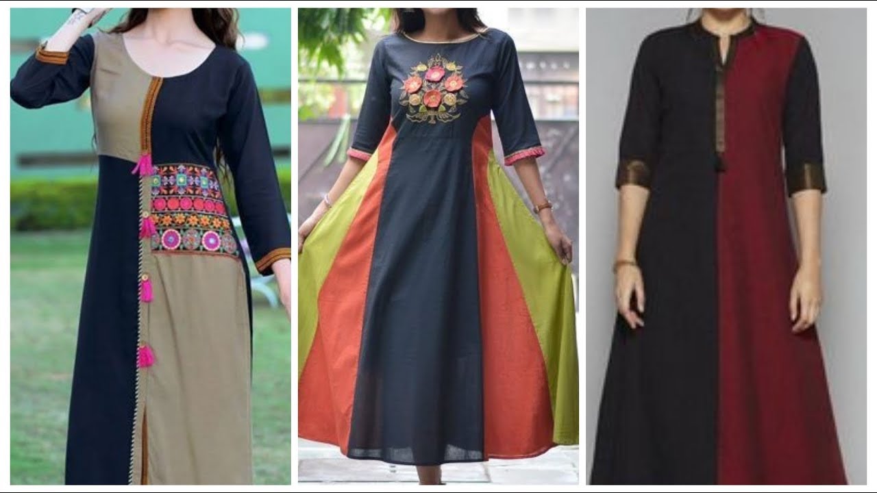 Latest half half kurti design ideas,designer patchwork Kurtis,panel kurti patterns