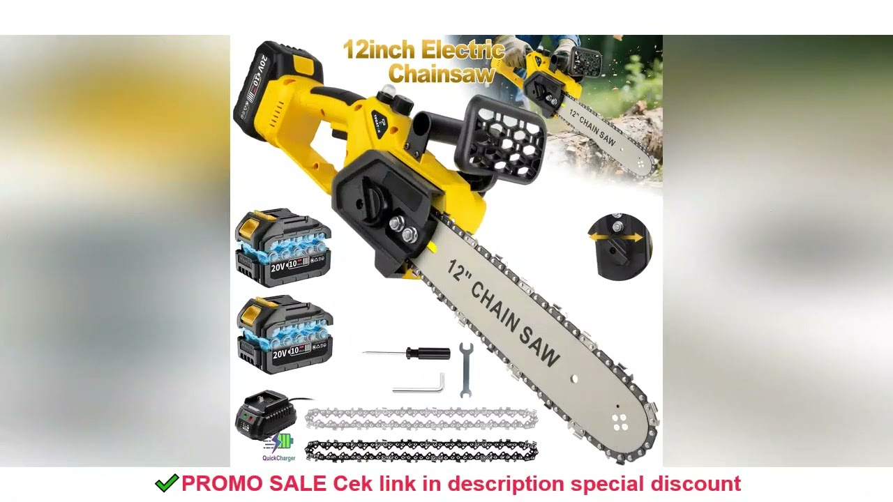 12 Inch 1200W Chainsaw Handheld Household Convenient Electric Cutting Tool with Two Batteries for Cu