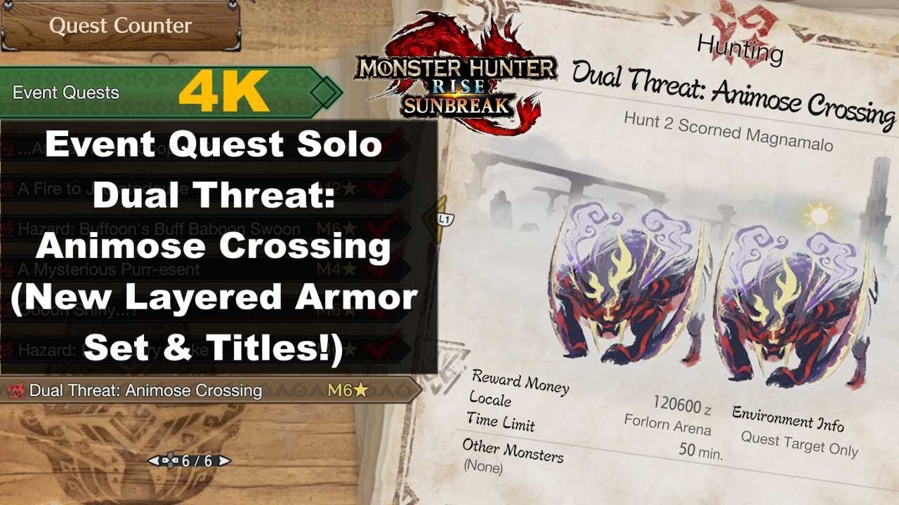 MHR Sunbreak Event Quest Solo - Dual Threat: Animose Crossing (New Layered Armor Set & Titles!)
