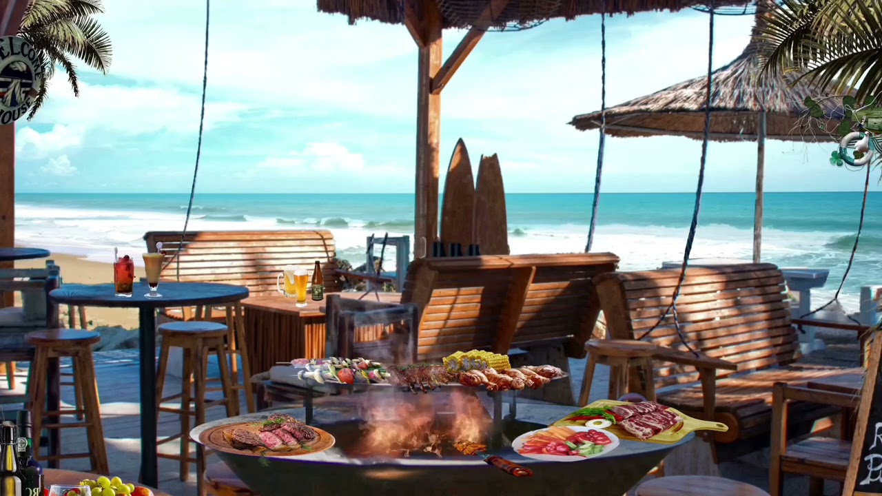 Sea cafe Ambience | Let's enjoy BBQ☀️ASMR