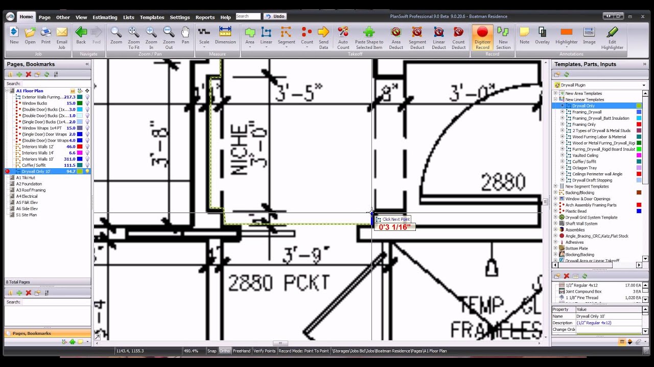 Planswift Takeoff With Drywall Plugin Start to Finish