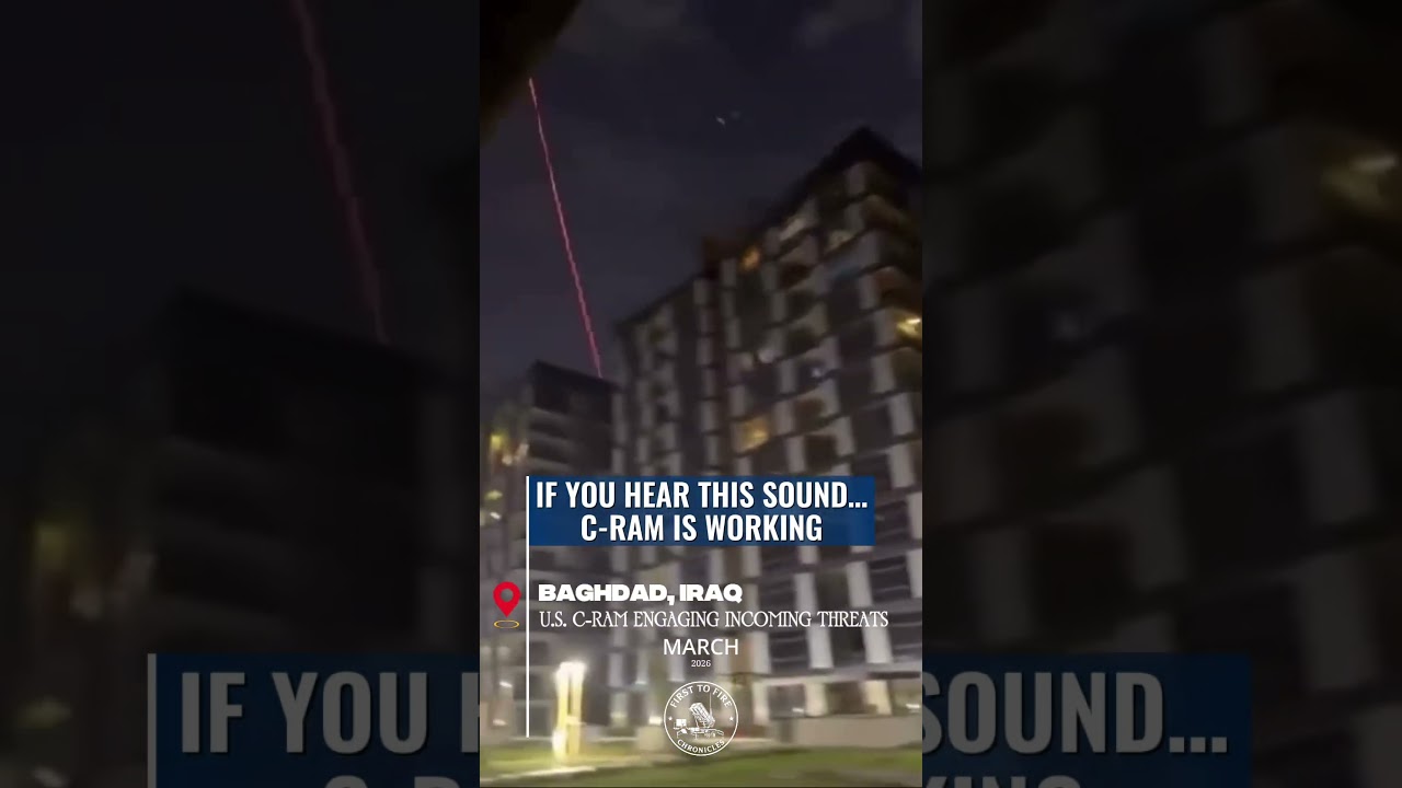 U.S. C-RAM air defense system engages incoming threat near the U.S. Embassy complex in Baghdad, Iraq
