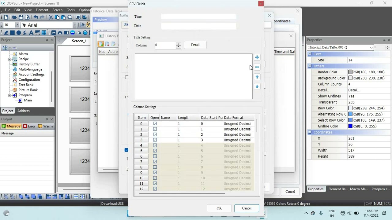Hmi Historical Data Save in Excel file And Display #hmi #plc #servo #vfd #historicaldata Delta