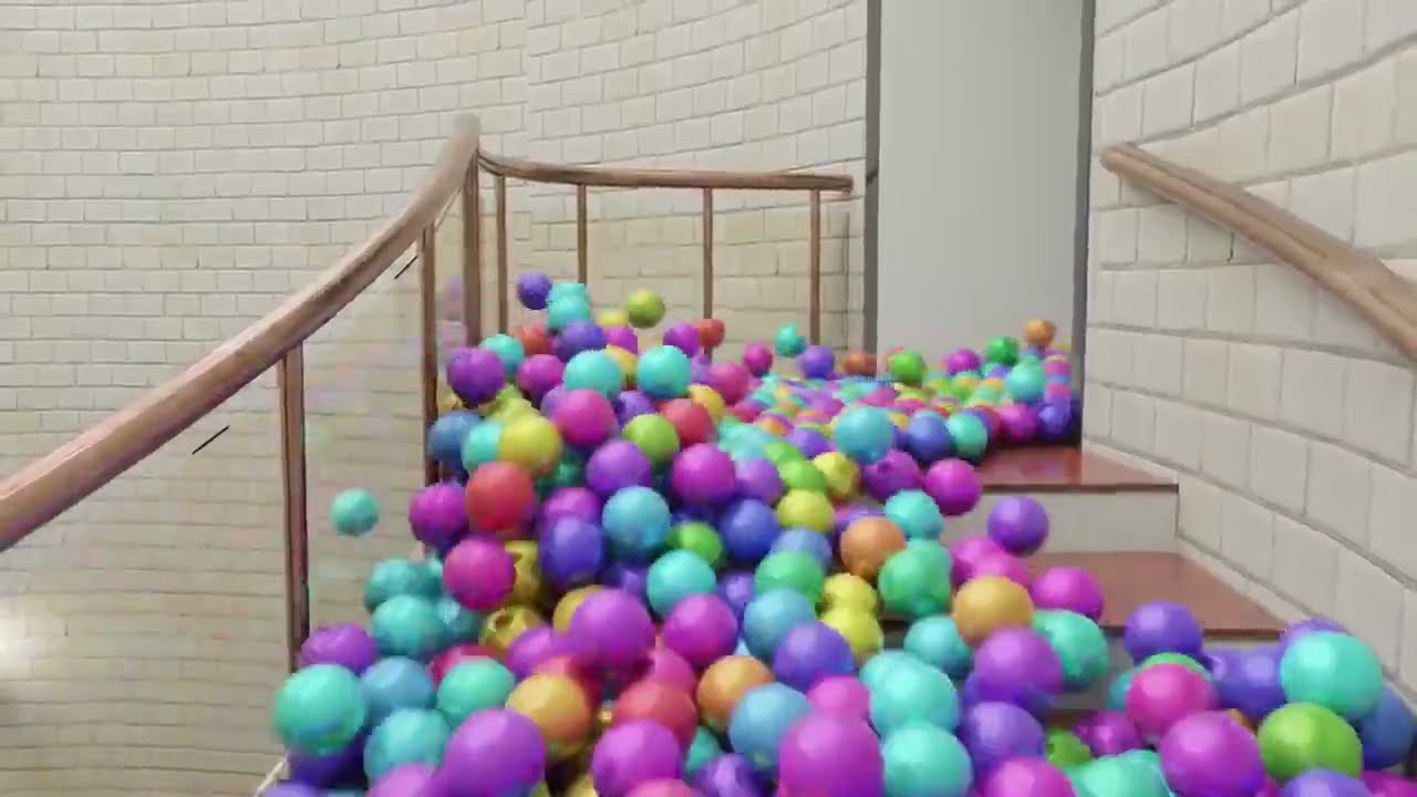 Funny Reverse-Ball Simulations-Balls on spiral stair   Blender Rigid body simulation  Blender Cycles