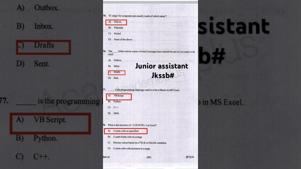 Jkssb#Junior assistant #computer #mcq #previous#year