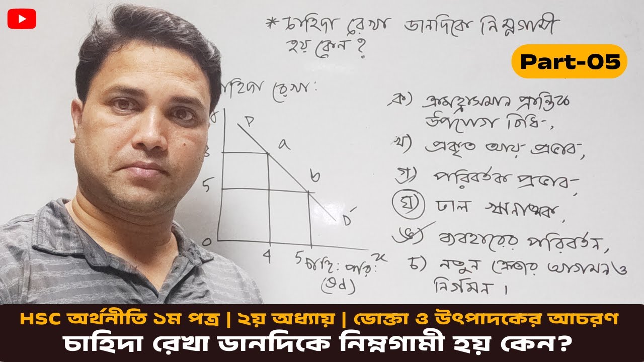 HSC অর্থনীতি ১ম পত্র অধ্যায় ২ | ভোক্তা ও উৎপাদকের আচরণ |চাহিদা রেখা ডানদিকে নিম্নগামি হয় কেন? Part-5
