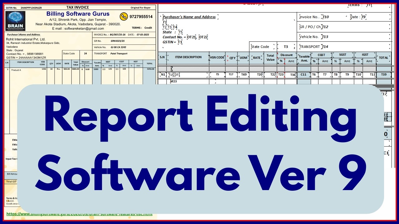 Report Editing Software ver 9 for Beginners useful for Billing software Guru Brain Software