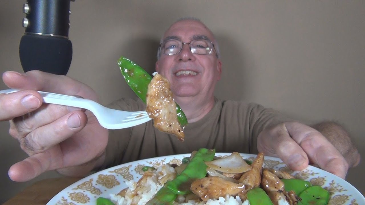 ASMR Eating Homemade Stir Fried Chicken Pea Pods