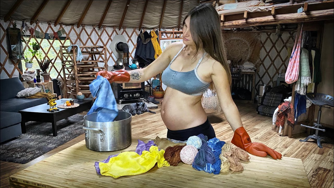 Off Grid & Being Pregnant for the 1st Time | Making My Own Baby Clothes - Dying with Plants
