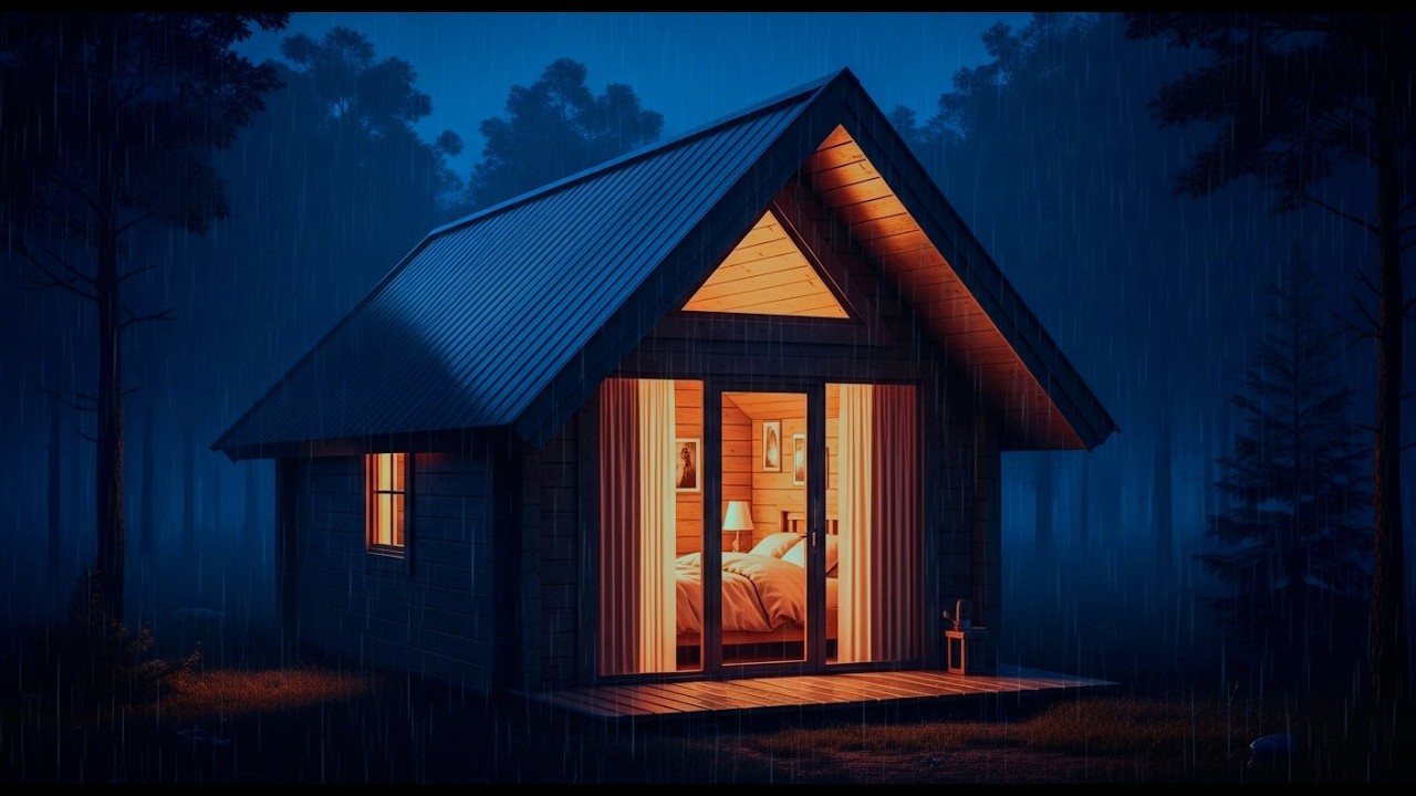 Deep Sleep & Stress Relief | Heavy Night Rain at a Cozy Cabin in the Forest