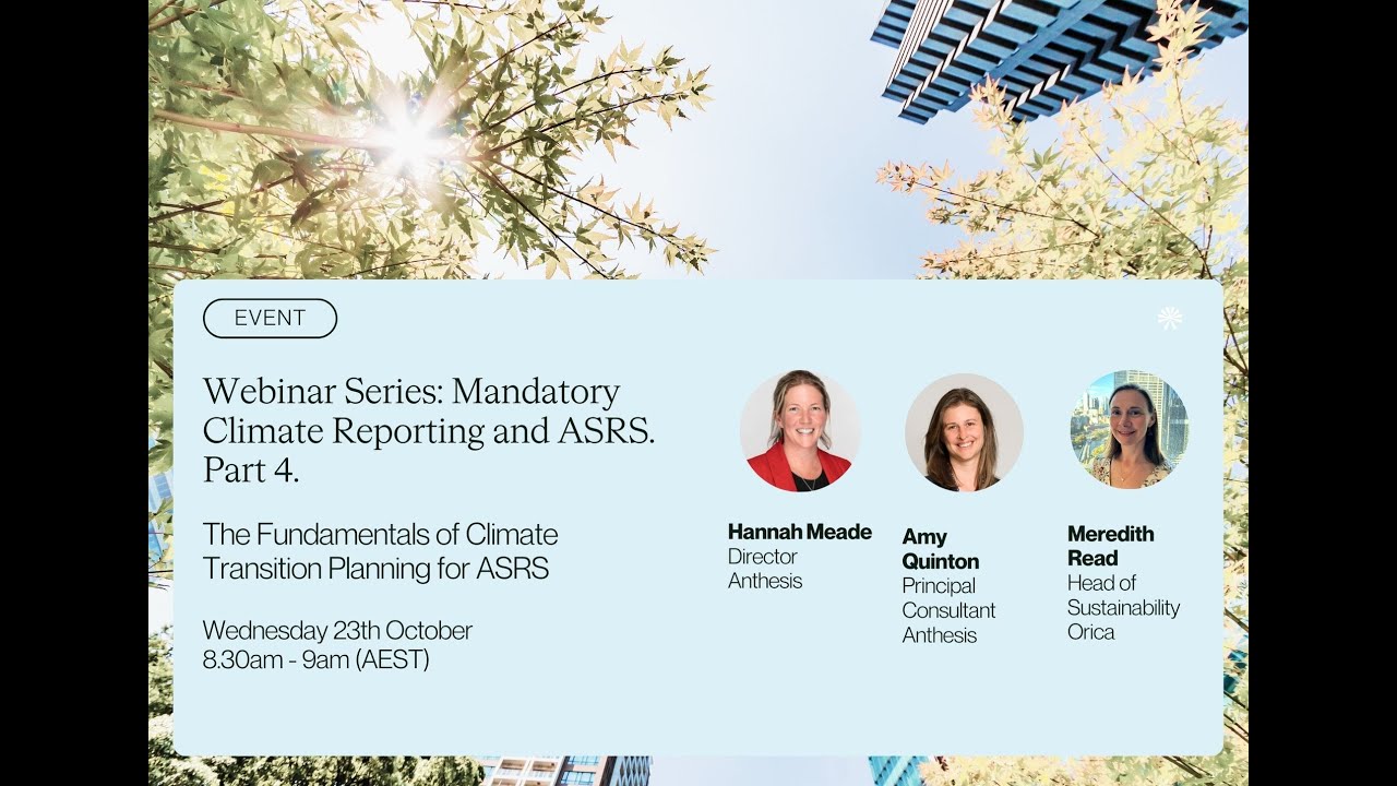 Webinar Series Mandatory Climate Reporting | ASRS: 4. Fundamentals of Climate Transition Planning