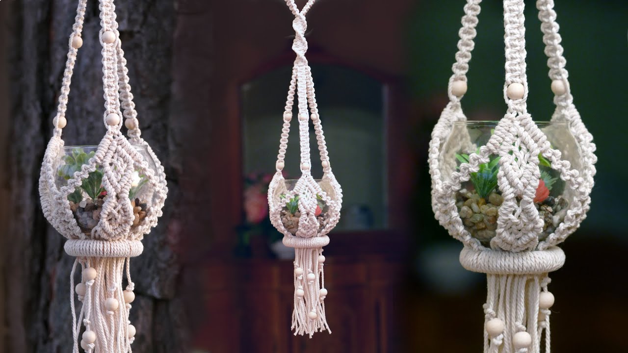 DIY Macramé Plant Hanger NEW Design with Ring and Beads