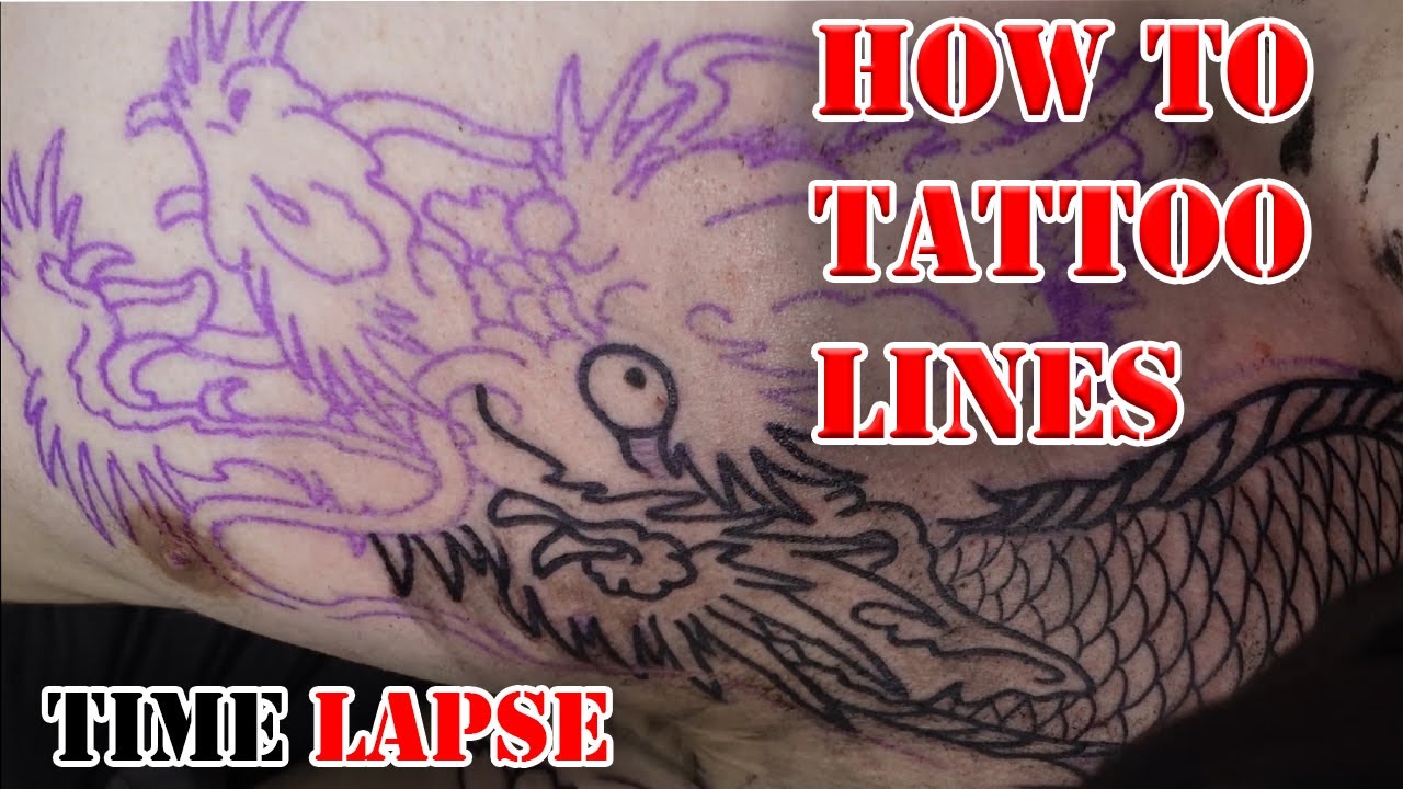 How to tattoo Lines | Dragon Tattoo | Time Lapse |