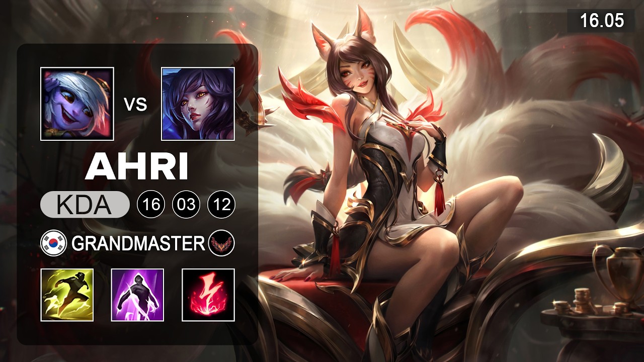 Ahri vs Tristana Mid - KR Grandmaster - Patch 16.05 Season 16