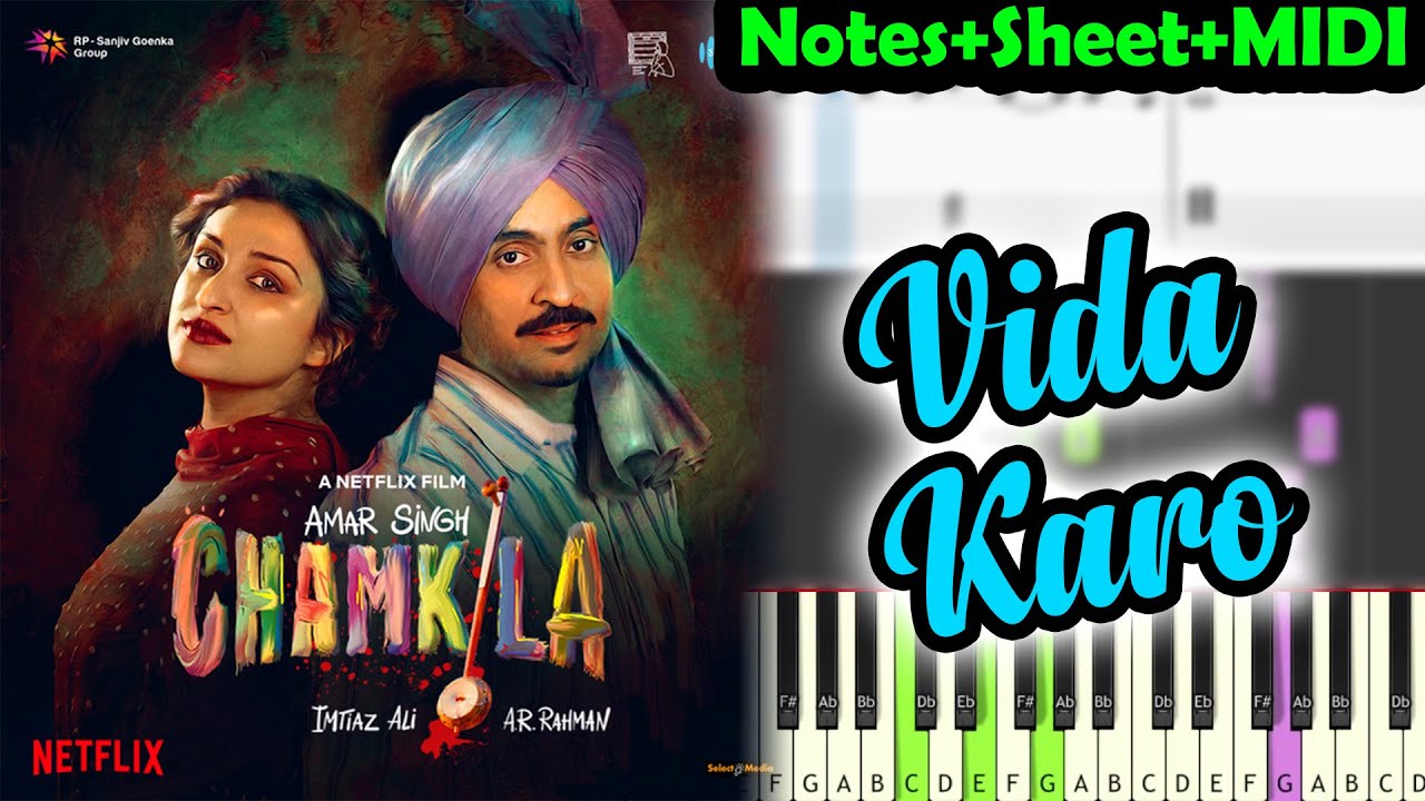 Vida Karo - Amar Singh Chamkila (2024) - Notes+Sheet+MIDI - EASY Piano Tutorial