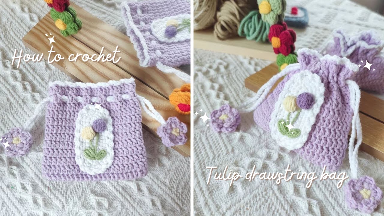 Crochet Tulip Drawstring Bag 🌷 | Easy & Cute Handmade Bag Tutorial