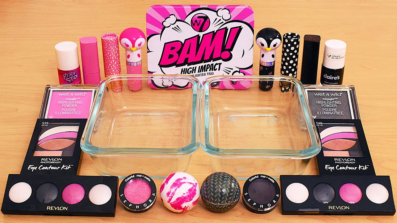 Pink vs Black vs White - Mixing Makeup Eyeshadow Into Slime ASMR