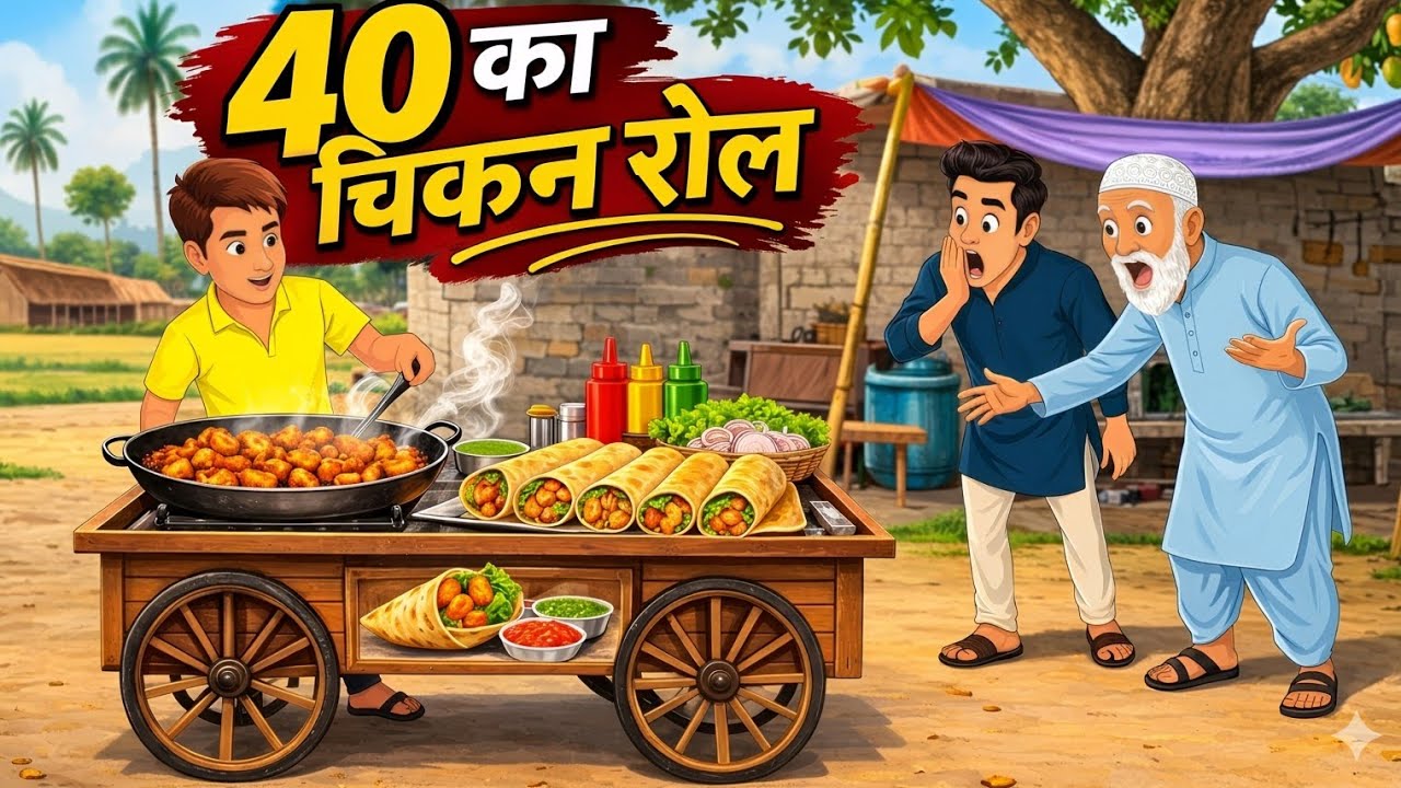 40 रूपए का चिकन रोल | 40 RUPAYE KA CHICKEN ROLL | Animated 2d story | Hindi Kahaniya 