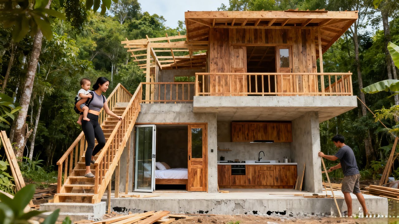 The talented father built a unique house deep in the forest for his small family in 340 days.