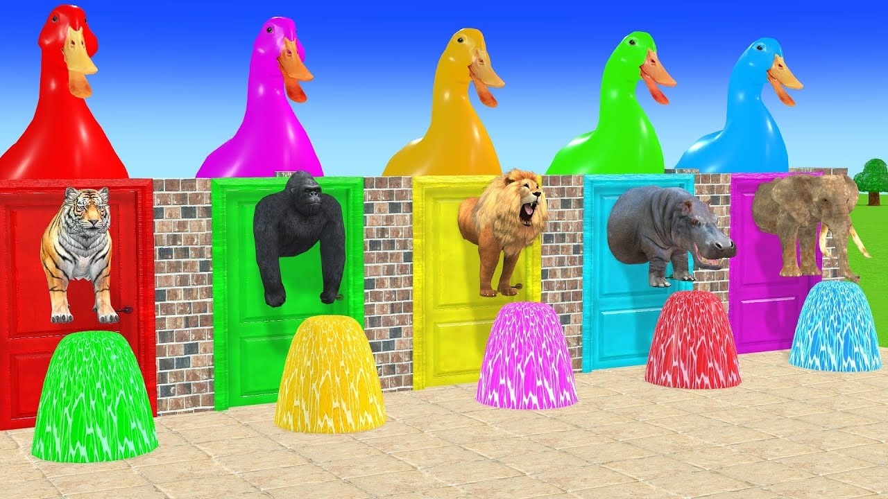 Long Slide Game With Cow Elephant Gorilla Hippopotamus Tiger 3d Animal Game Funny 3d AnimalsVideo