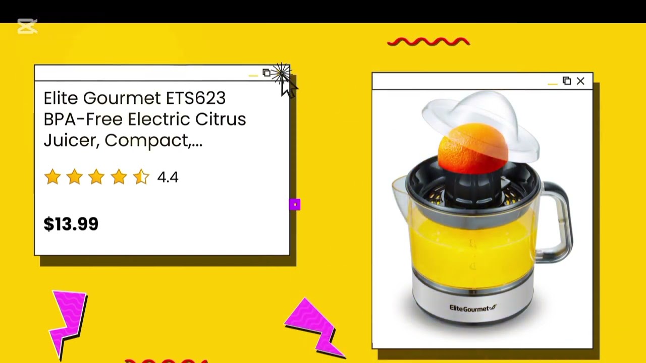 Elite Gourmet ETS623 BPA-Free Electric Citrus Juicer, Compact, Large Volume, Pulp Control, Oranges