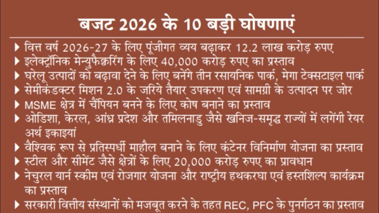 10 big announcements of Budget Session || 2026 *बजट सत्र 2026 की 10 बड़ी घोषणाएं....✅*