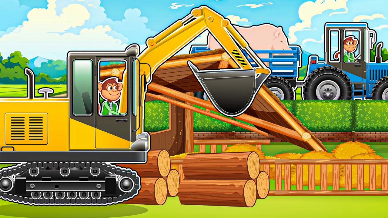 Farm Work: How to Build a Tiny Pig Barn 🏡 ??? | Vehicles Farn Animated