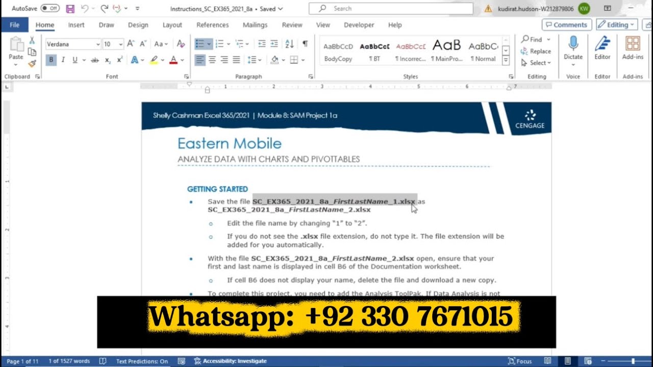 Module 8 SAM Project 1a | Shelly Cashman Excel 365/2021 | Eastern Mobile (SC_EX365_2021_8a