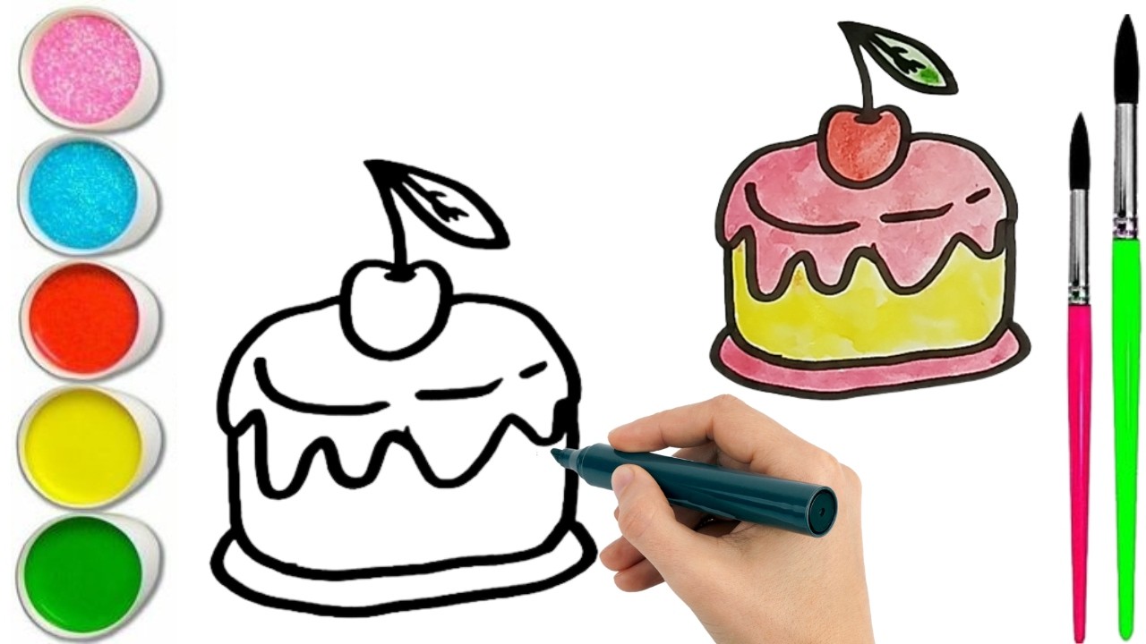 How To Draw  cute Birthday CAKE Drawing, Painting & water Coloring For Kids and Toddlers_🌈🎨