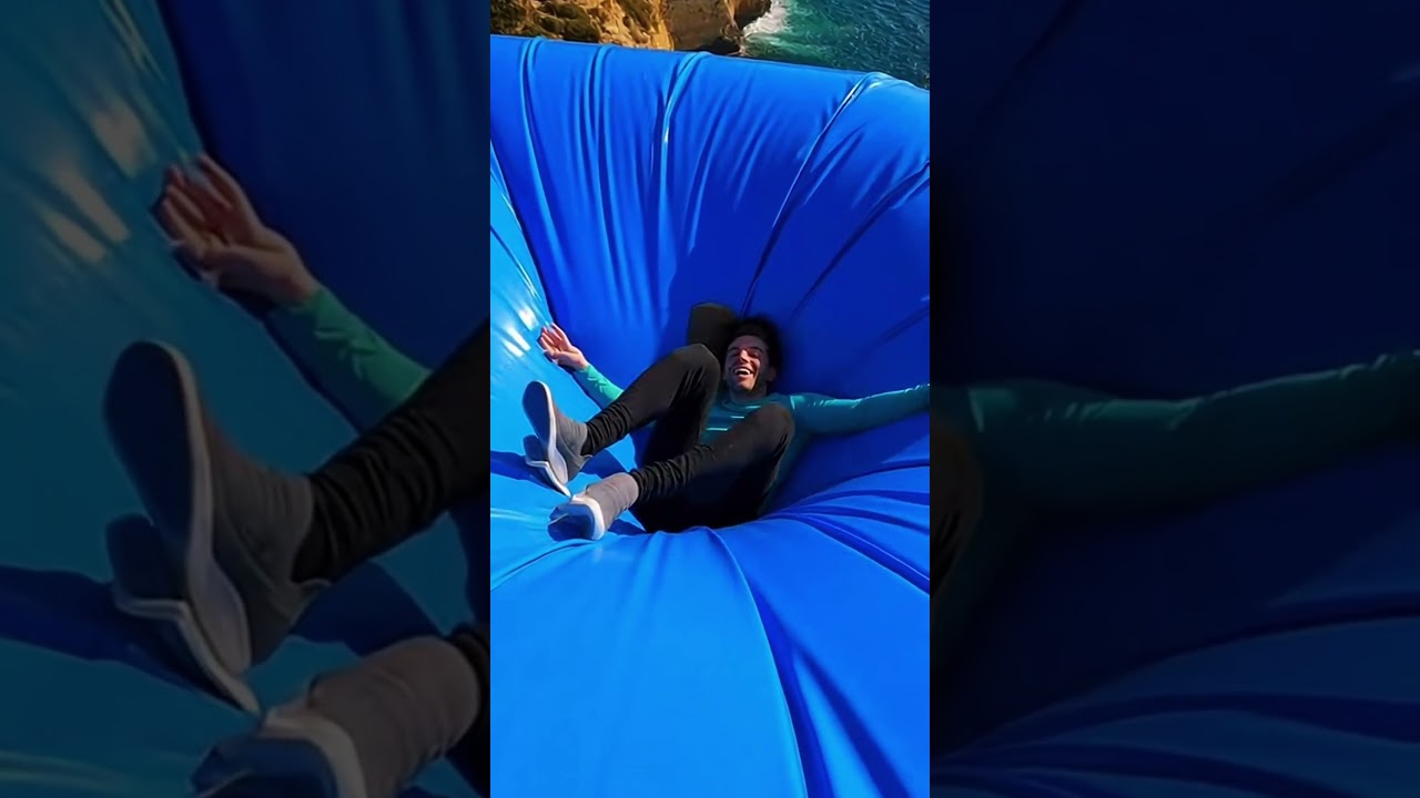 Perfect Trampoline Jump Into a Blue Airbag 💙