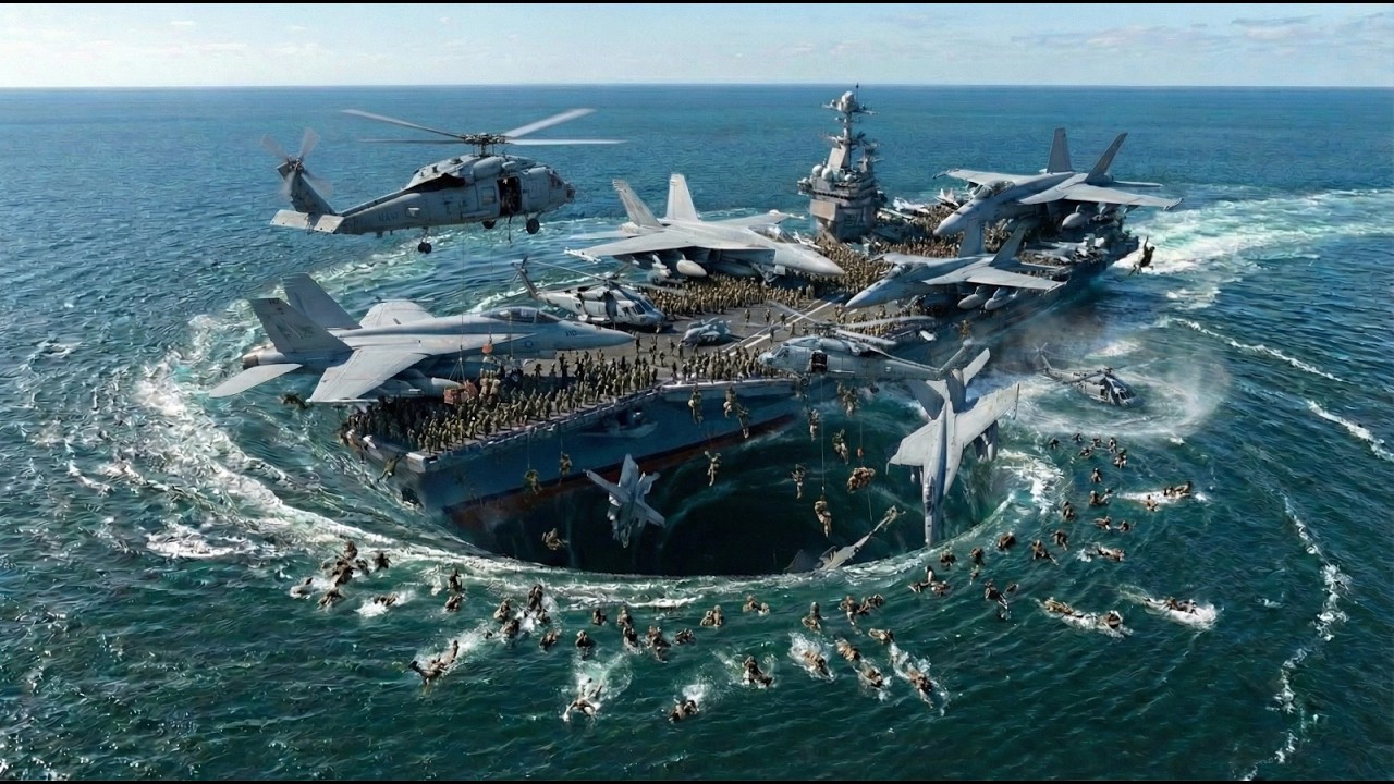 USS Gerald Ford Swallowed by Giant Whirlpool AND Fire | US Navy Mayday ( VFX AI )
