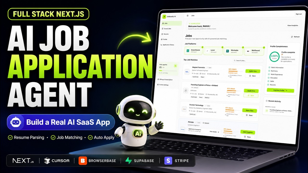 Build Full Stack AI Job Application Agent SaaS App with Next.js, React & Cursor
