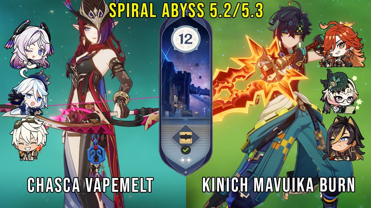 C0 Chasca Vapemelt and C0 Kinich Mavuika Burn | Genshin Impact Abyss 5.2/5.3 Floor 12 9 Stars