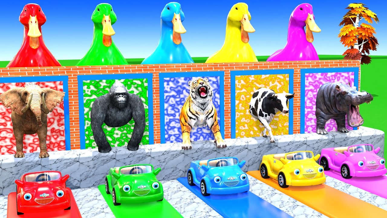 Long Slide Game with Cow Elephant Gorilla Hippopotamus Tiger 3d Animal Game Funny 3d Animals