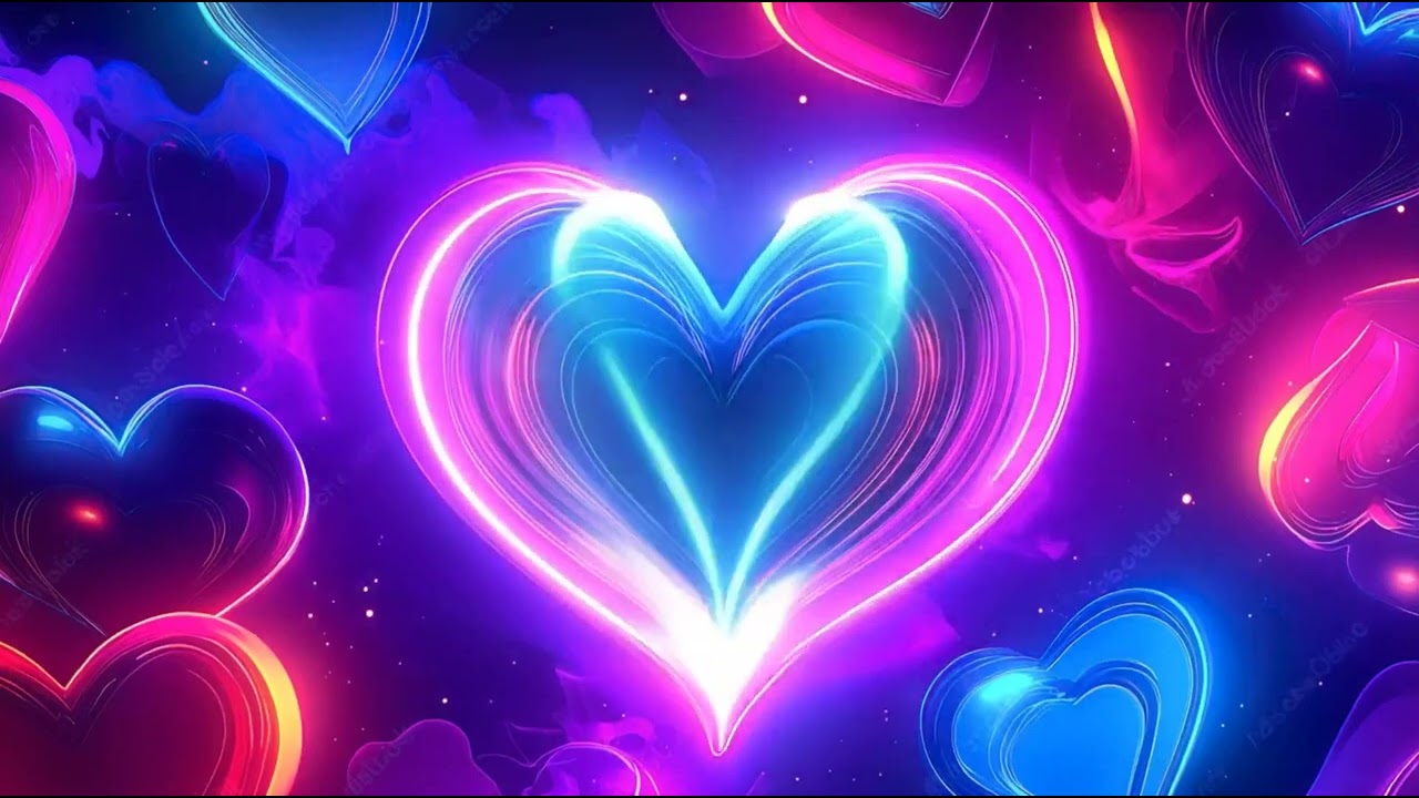 Neon Heart Wings Loop 🦋💗 8 Hours Hypnotic Romantic Ambient Screensavernoir rose 8h