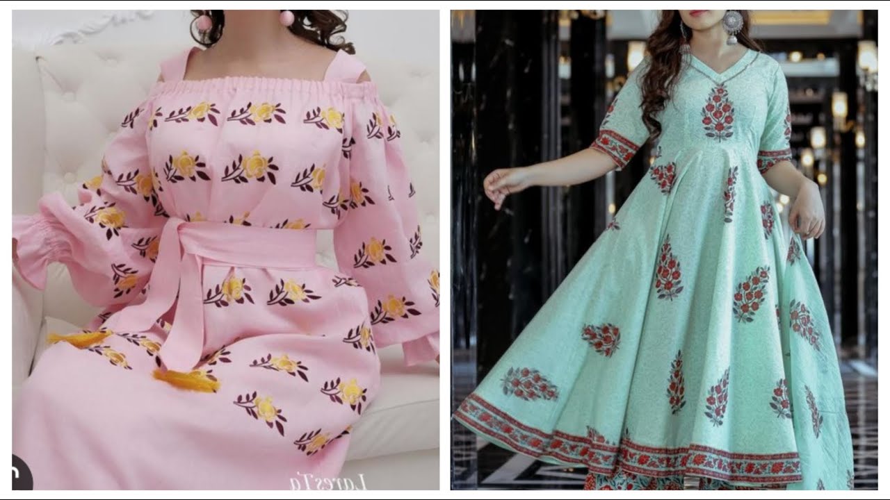 Unique hand block printed kurti design ideas for stitching,floral print floor length anarkali kurtis