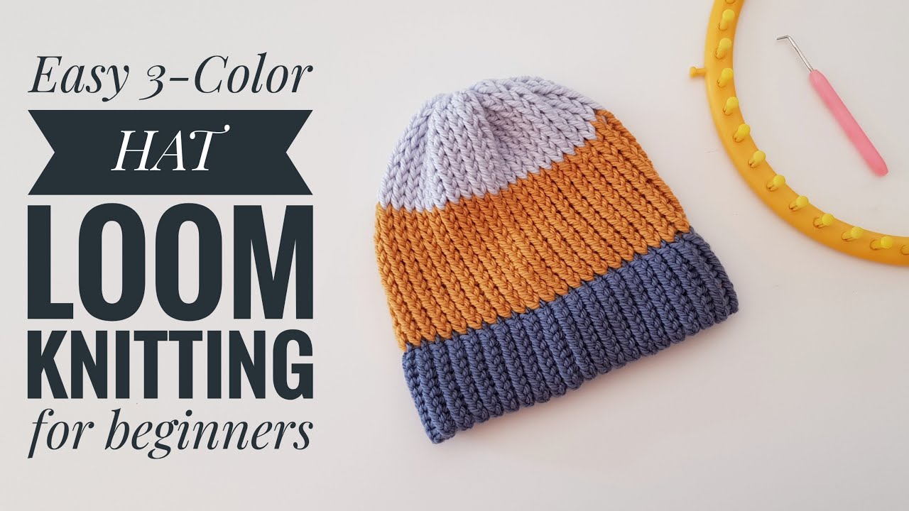 How to Loom Knit a Basic 3-Color Hat (SUPER EASY for beginners) - DIY Tutorial