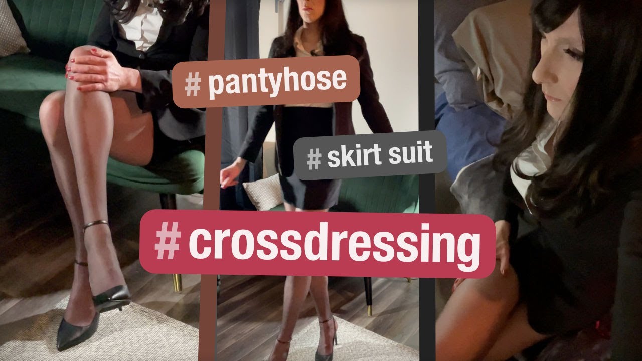 Crossdressing in skirt-suit and pantyhose