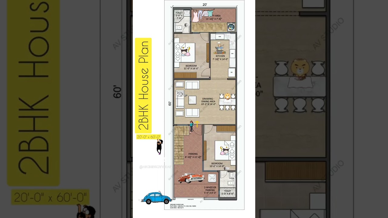 20 by 60 Feet House Plan || 2BHK House Plan #shorts #houseplan #housedesign
