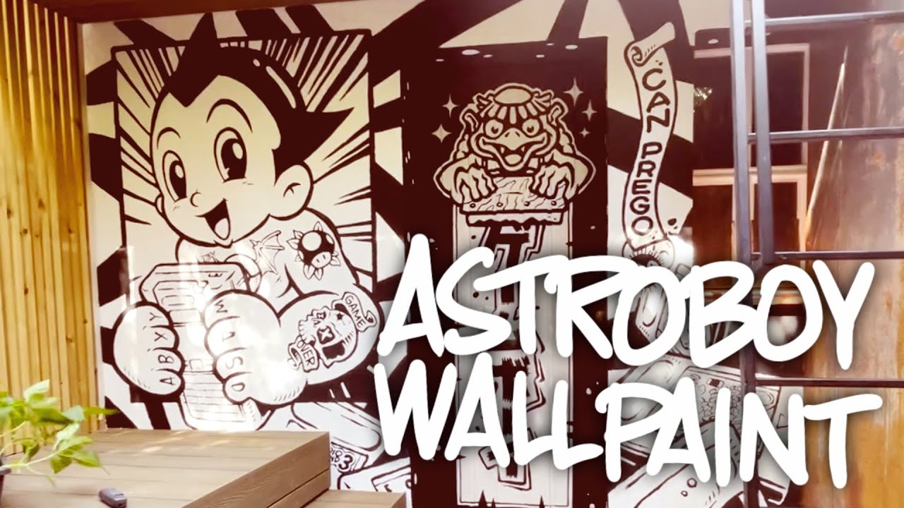 Astro Boy mural wall painting by Joel Abad at Wismichu's Gameboy restoration workshop