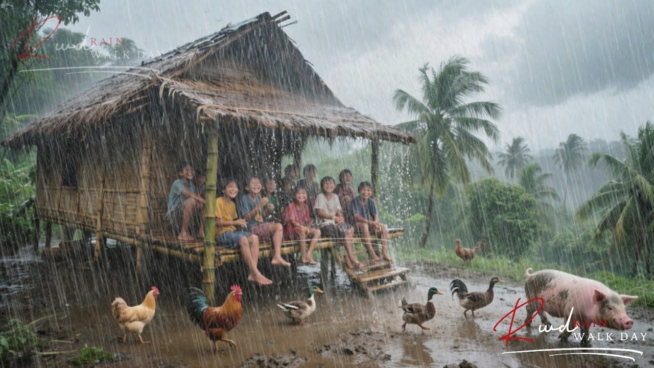 COOL VILLAGE LIFE WITH RAIN STORM AMBIENCE | RAIN WALK FOR RELAXATION