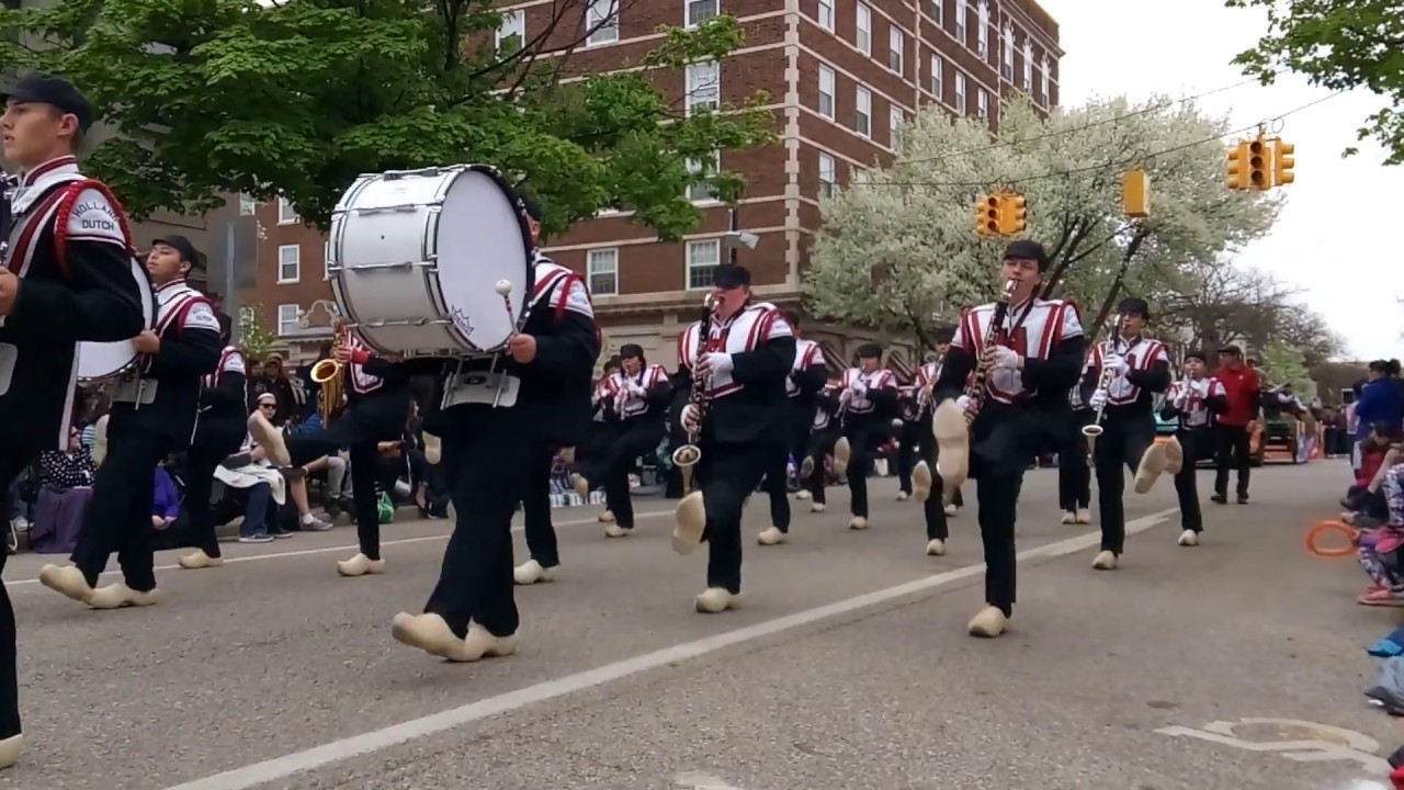 Holland high school marching band at Tulip time parade May-11-2019 Holland, Michigan