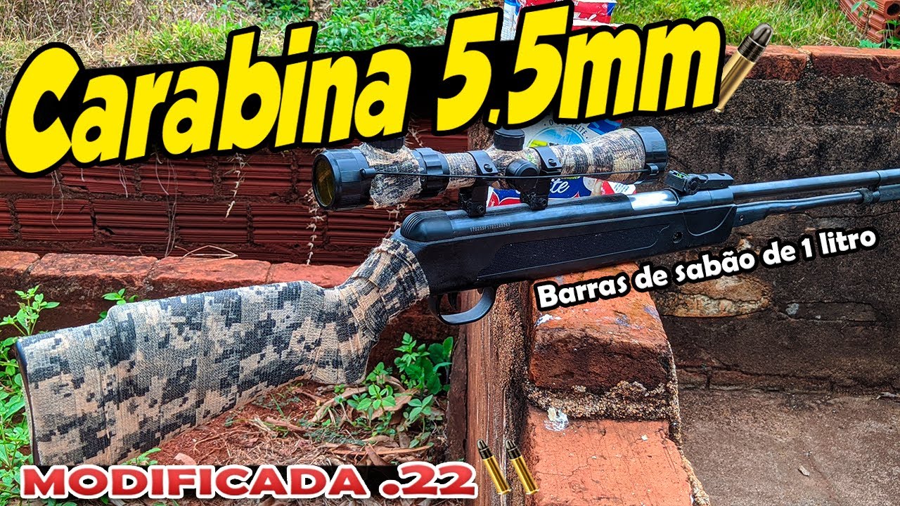 Carabina de pressão 5.5mm modificada pra munição .22lr cano fixo