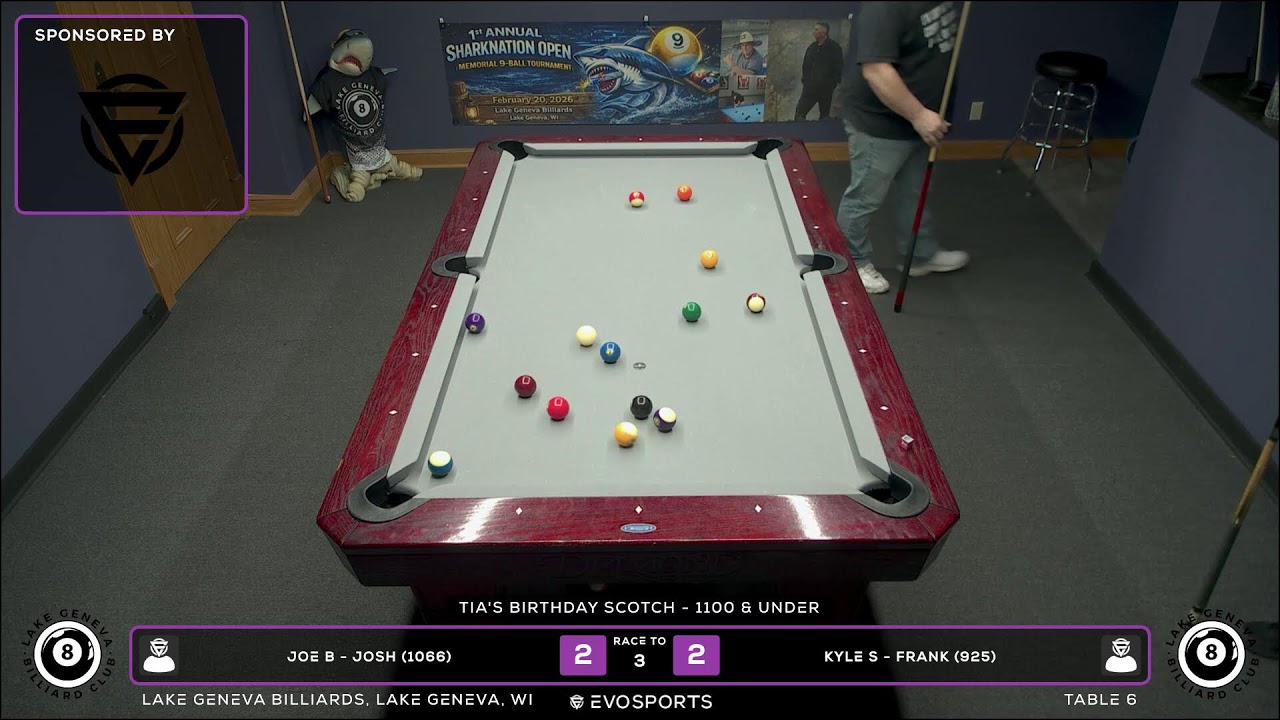 JOE B - JOSH (1066) vs KYLE S - FRANK (925) - LAKE GENEVA BILLIARDS - TABLE 6 | EvoSports