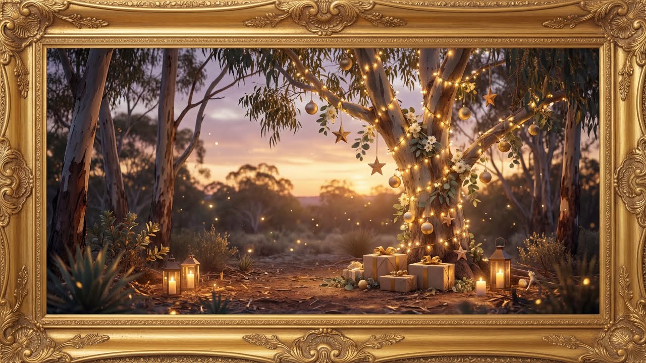 Australian Outback Sunset Christmas Tree  | Luxury TV Art | 4K Gold Frame Screensaver | 2 Hours