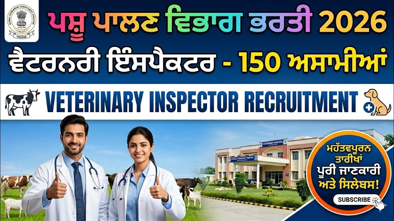 Punjab Veterinary Inspector Vacancy2026|Ad no 10 PSSSB Veterinary inspector Exam,Syllabus,Salary,Age