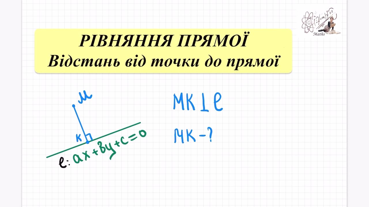 Відстань від точки до прямої. Рівняння прямої. Декартові координати. Геометрія 9 кл.